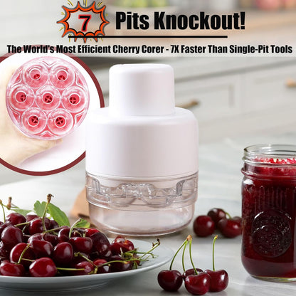 PCTC Cherry Pitter Tool - Pit Remover for Cherries, Multi-Functional Fruit & Vegetable Tool, Quick Release Remove 7 Cherry Pits at Once, Kitchen Gadget for Easy Prep (White)