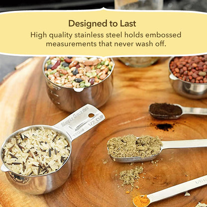 Simply Gourmet Measuring Cups Set of 7, Stackable, 304 Premium Stainless Steel, Kitchen Gadgets for Measure Liquid and Dry Ingredients, Cooking & Baking