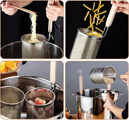 2 Pack Pasta Strainer with Handle Pasta Basket Spider Mesh Strainer Stainless Steel for Noodle, Boiling Food, Ramen, Spaghetti, Dumpling (4.6"D X 5.78"H)
