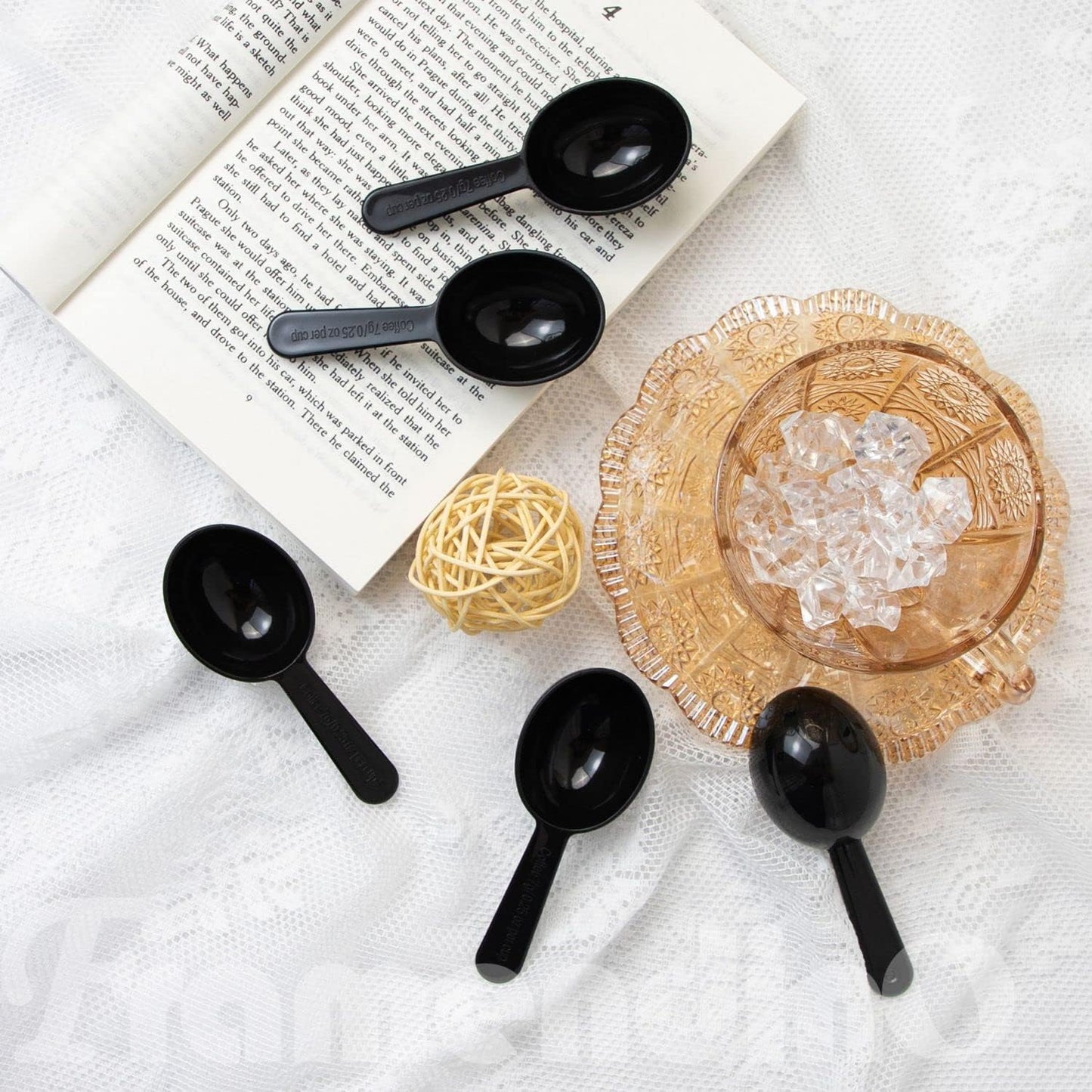 Framendino, 5 Pack Plastic Coffee Measuring Spoons Short Handle Scoops for Tea Sugar Cereal Milk Powder Spices Black 7g