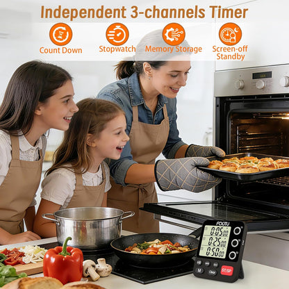 Digital Dual Triple Kitchen Timer, 3 Channels Magnetic Countdown Stopwatch Timer for Cooking, Loud Alarm Large Display Multi Food Memory Timer for Seniors & Teachers Battery Included (Blue)