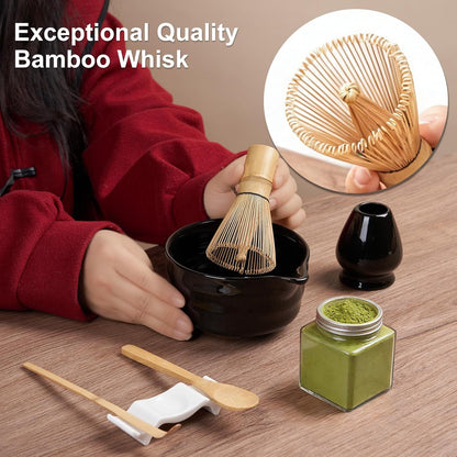 YOLIFE Matcha Whisk Set, Black Matcha Set, Ceramic Matcha Bowl and Whisk (Chasen), Holder, Sifter, Bamboo Scoop, Spoon & Spoon Rest, 7 Pcs Matcha Kit for Matcha Tea Ceremony