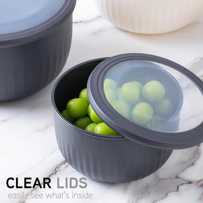 COOK WITH COLOR Prep Bowls with Lids- Wide and Deep Nesting Plastic Small Mixing Bowl Set with Lids, 8 Piece Set - Wide Bowls, Blue