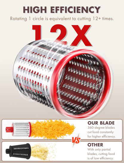 Cheese Grater Rotary, Rotary Grater for Kitchen, Kitchen Grater Vegetable Slicer with 3 Drum Blades, Fast Cutting Cheese Shredder for Vegetables and Nuts