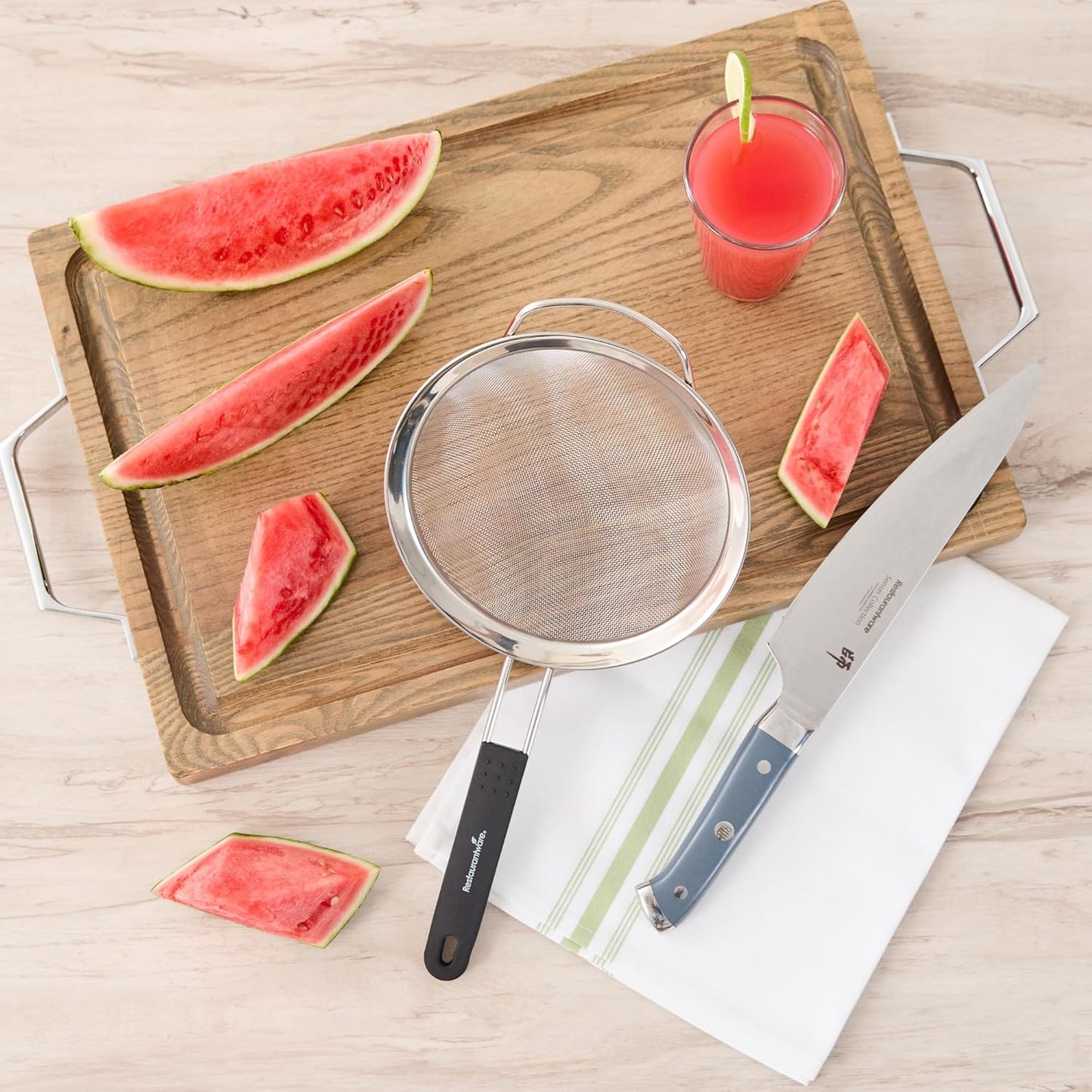 Restaurantware Fine Mesh Strainer Set of 3 Different Sizes with Silicone Handle Stainless Steel Extra Fine Mesh Strainer Heat-Resistant Handle Dishwasher-Safe for Rice, Quinoa, Pasta
