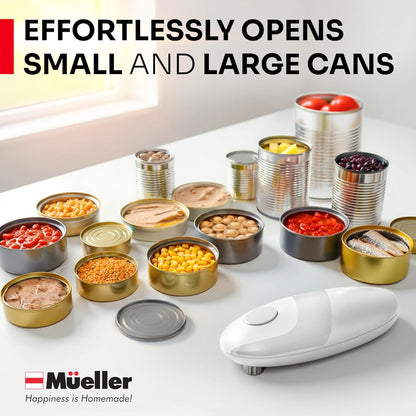MUELLER HOME SmoothEdge Auto Electric Can Opener – Battery‑Operated One‑Touch w Magnet Lid Lifter – Portable Hands‑Free Automatic Can Openers for Seniors & Arthritis, Smooth‑Edge Cut Technology, Black