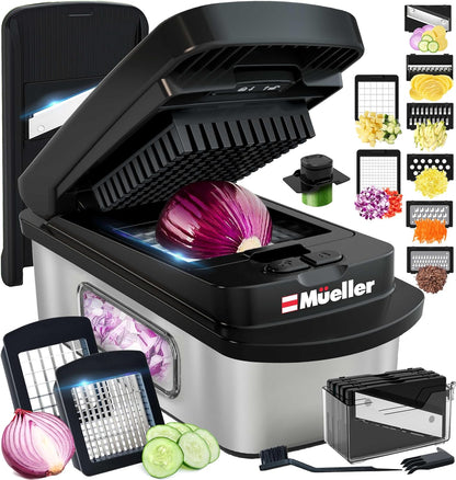 Mueller Pro-Series 10-in-1, 8 Blade Vegetable Chopper, Onion Mincer, Cutter, Dicer, Egg Slicer with Container, French Fry Cutter Potato Slicer, Home Essentials, Salad Chopper White Sand/Green
