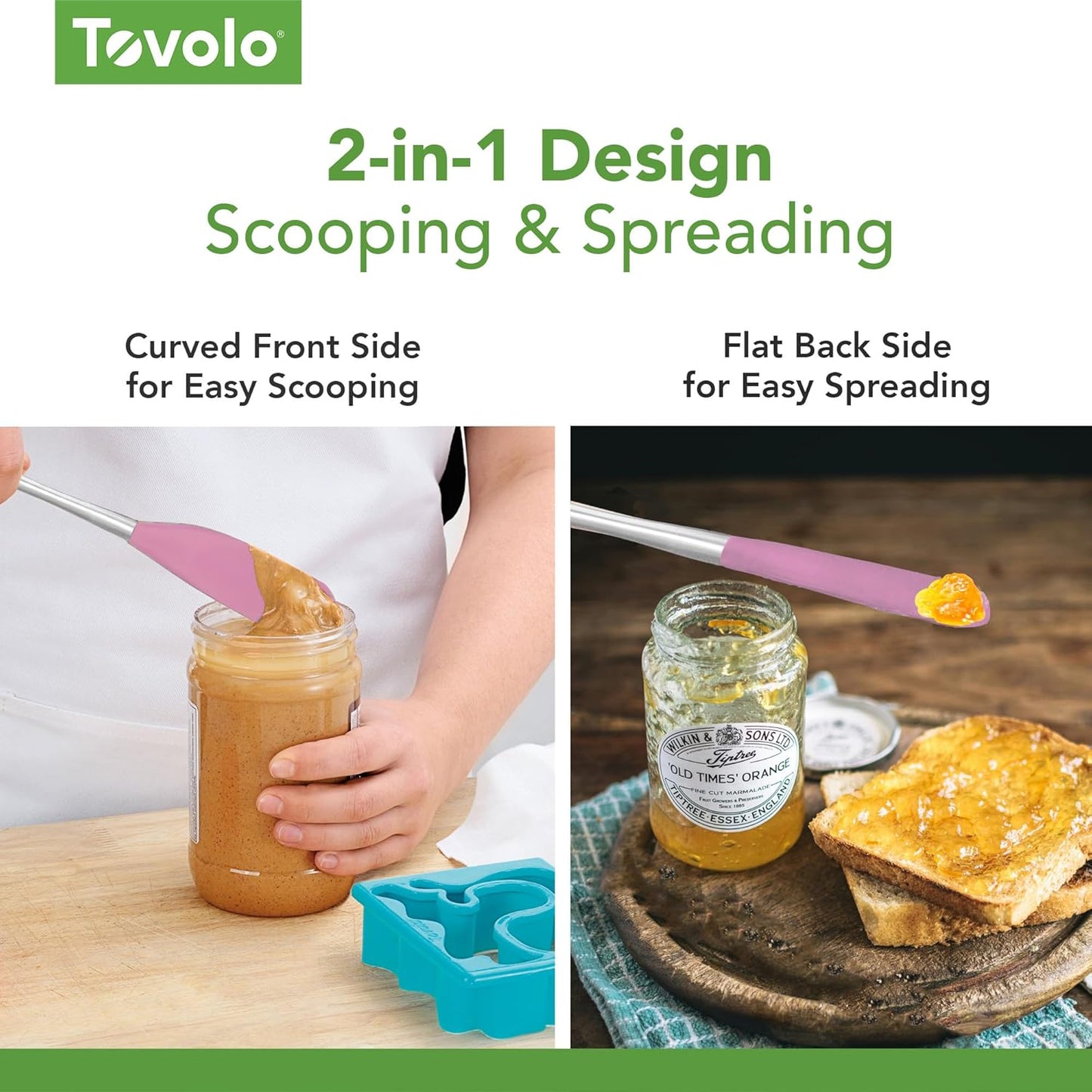 Tovolo Flex Core Silicone Spatula Spoonula Set of 2 for Non Stick Cast Iron Cooking & Baking, Dishwasher Safe Heat Resistant BPA Free Long Stainless Steel Handle Kitchen Utensil, Charcoal Gray