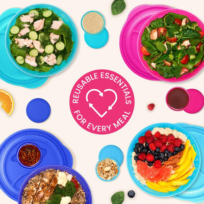 Bentgo Easyboxes Salad-to-Go Containers - 8-Piece Set: 4 Bowls, Leak-Proof Dressing Cups Built-In & 4 Fitted Lids Seal in Freshness; Reusable/BPA-Free for Salad, Pasta, & Cereal (Classic)