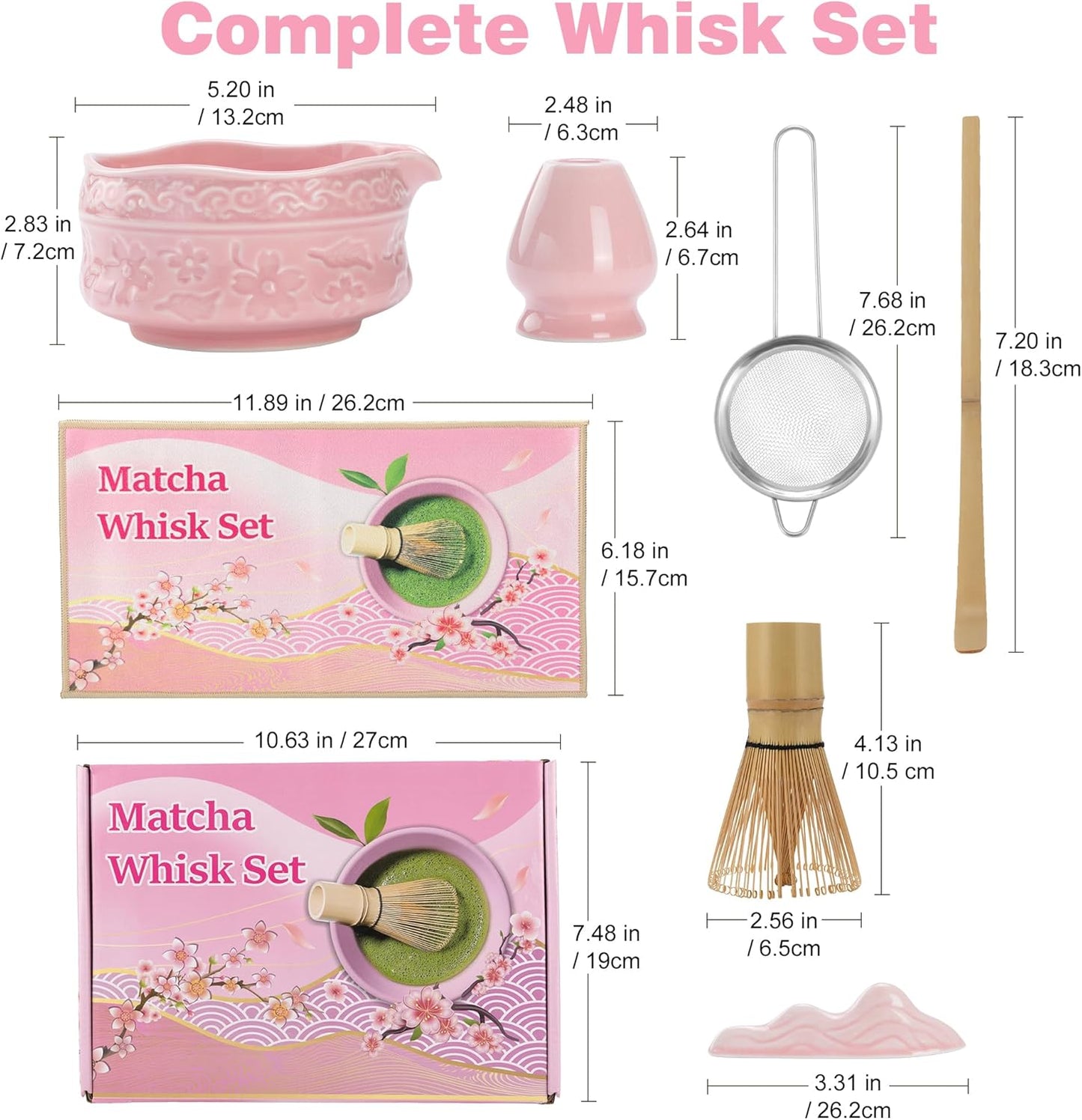 Matcha Whisk Set -7 Pcs Ceramic Matcha Kit Includes Matcha Bowl,Holder,Matcha Sifter, Bamboo Whisk (Chasen),Matcha Spoon and Scoop and Tea Towel,Matcha Kit for Matcha Lovers(Cyan)