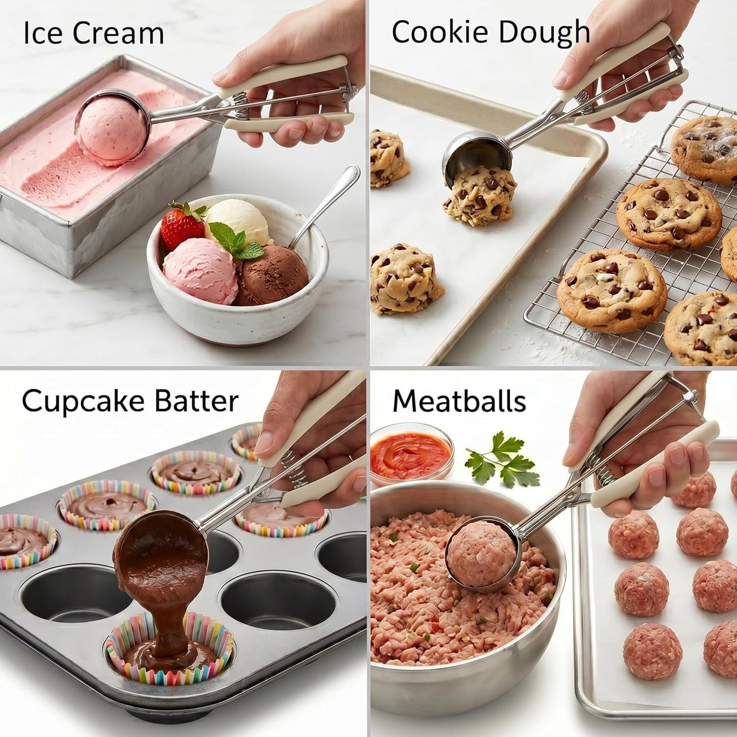 Ice Cream Scoop, 18/8 Stainless Steel Cookie Scoop, Cookie Scoops for Baking, 2 Tbsp/ 30 ml/ 1 oz Cookie Dough Scoop, Ice Cream Scooper with Trigger Release, Cookie Scooper for Baking