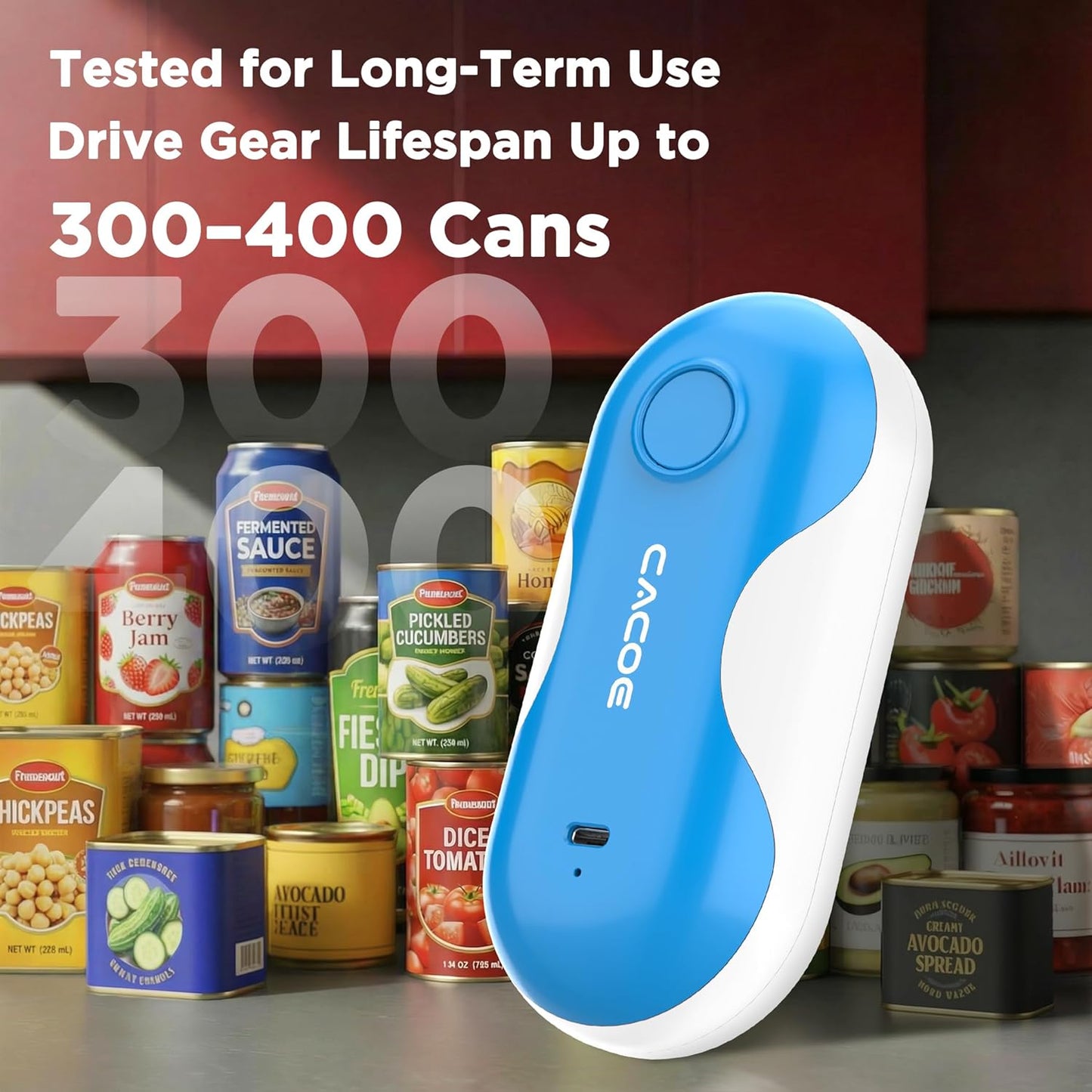CACOE Automatic Smart Electric Can Opener with Auto Stop & USB-C Charging - Cordless Can Opener for Elderly and Arthritic Users for Seniors & Arthritis, Effortless One-Touch Open (black)