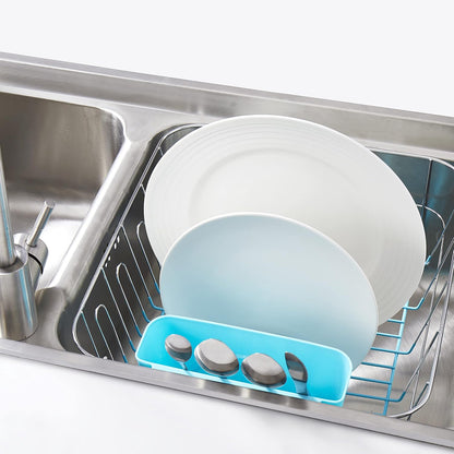 Dish Drying Rack & Cutlery Holder 2 Piece Set - Compact Sink-Fitting Dish Drainer with Rubberized Undercoating, Space-Saving Kitchen Organizer for Plates, Cups, Bowls & Utensils in Sink, Silver