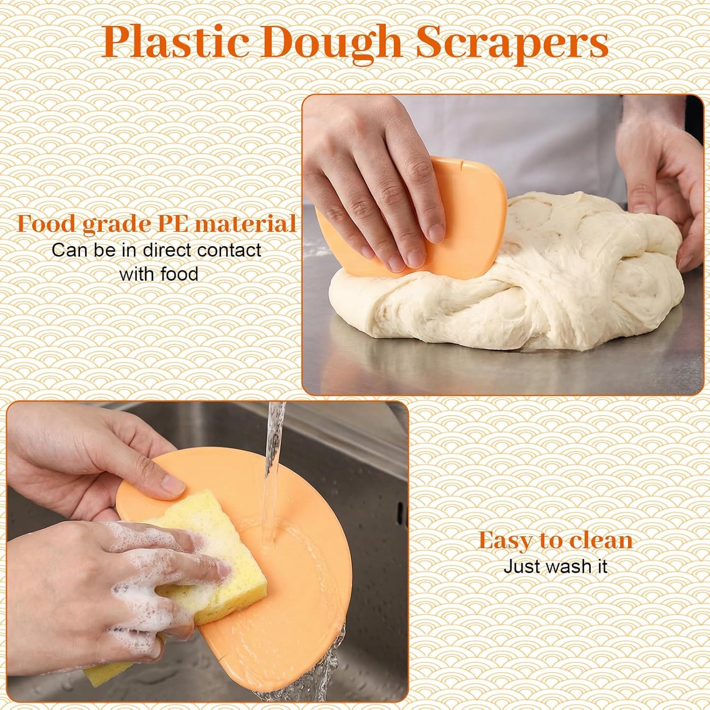 2PCS Silicone Bowl Scrapers for Bread Dough, Sourdough Spatula Scraper Bread Dough Scrapers Curved Edge Flexible Bowl Scraper for Baking Food Sourdough Proofing Basket Pastry Cutter Tool, Orange