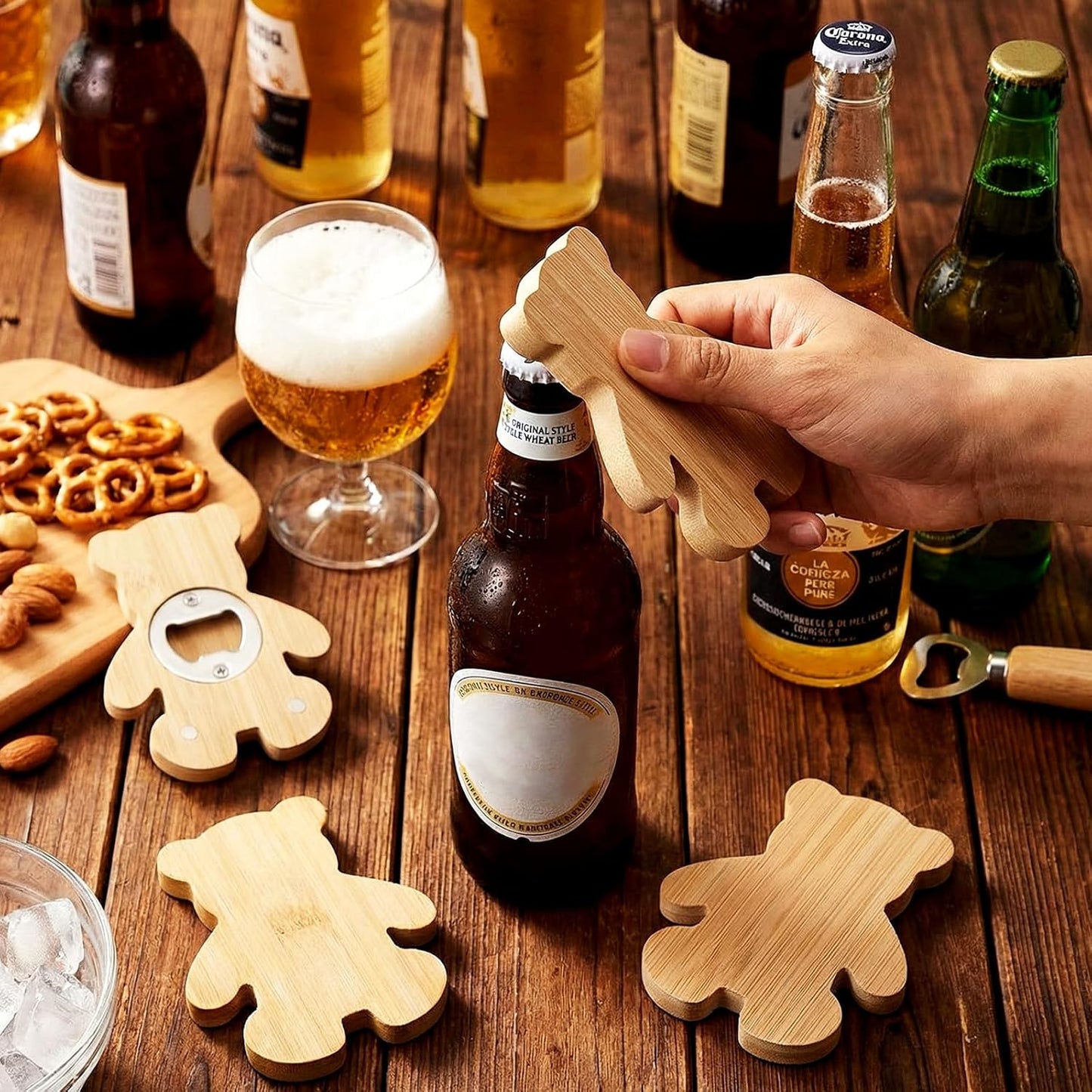 Vesici 100 Pcs Magnetic Bottle Opener 2.5in DIY Bamboo Round Shape Beer Openers Wooden Fridge Magnet Refrigerator Sticker Gift for Beer Lover Wedding Guest Kitchens Bars Parties