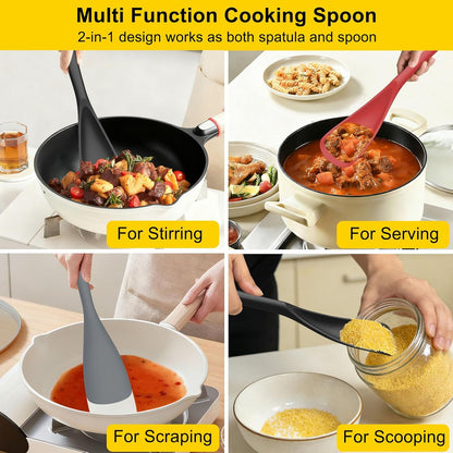 Beijiyi 3 Pack Silicone Cooking Spoons, 12.6 In Multifunction Spatula Spoon for Nonstick Cookware, BPA-Free Kitchen Utensils, Great for Cooking, Serving, Mixing, Multicolor (Black/Blue/Grey)