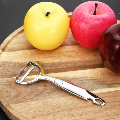 Premium Stainless Steel Vegetable Peeler with Swivel Blade & Bottle Opener - Ultra Sharp Potato Apple Peeler, Ergonomic Handle, Dishwasher Safe, Silver