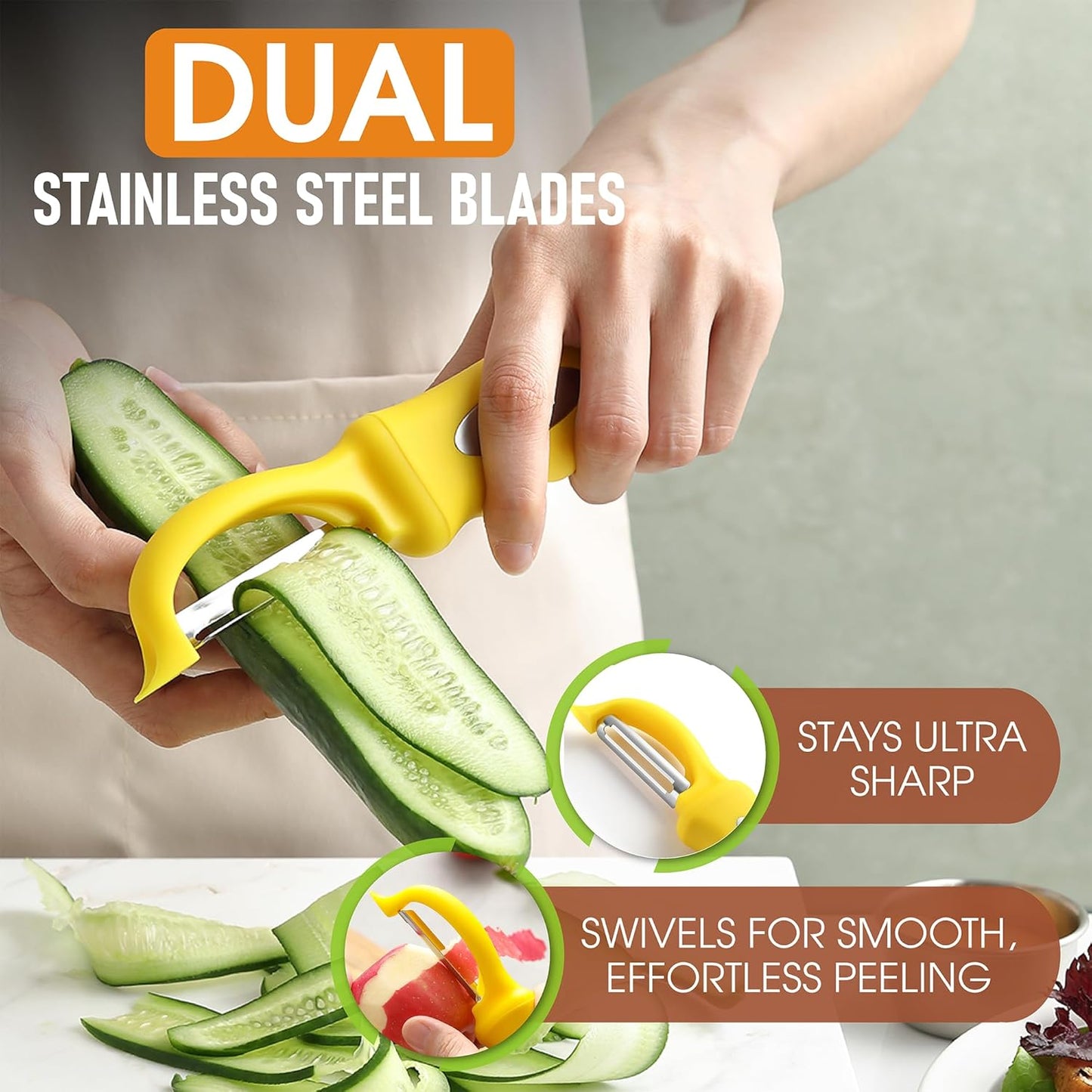 Spring Chef Premium Swivel Vegetable Peeler, Soft Grip Handle and Ultra Sharp Stainless Steel Blades - Perfect Kitchen Peeler For Veggie, Fruit, Potato, Carrot, Apple - Pink Lemonade