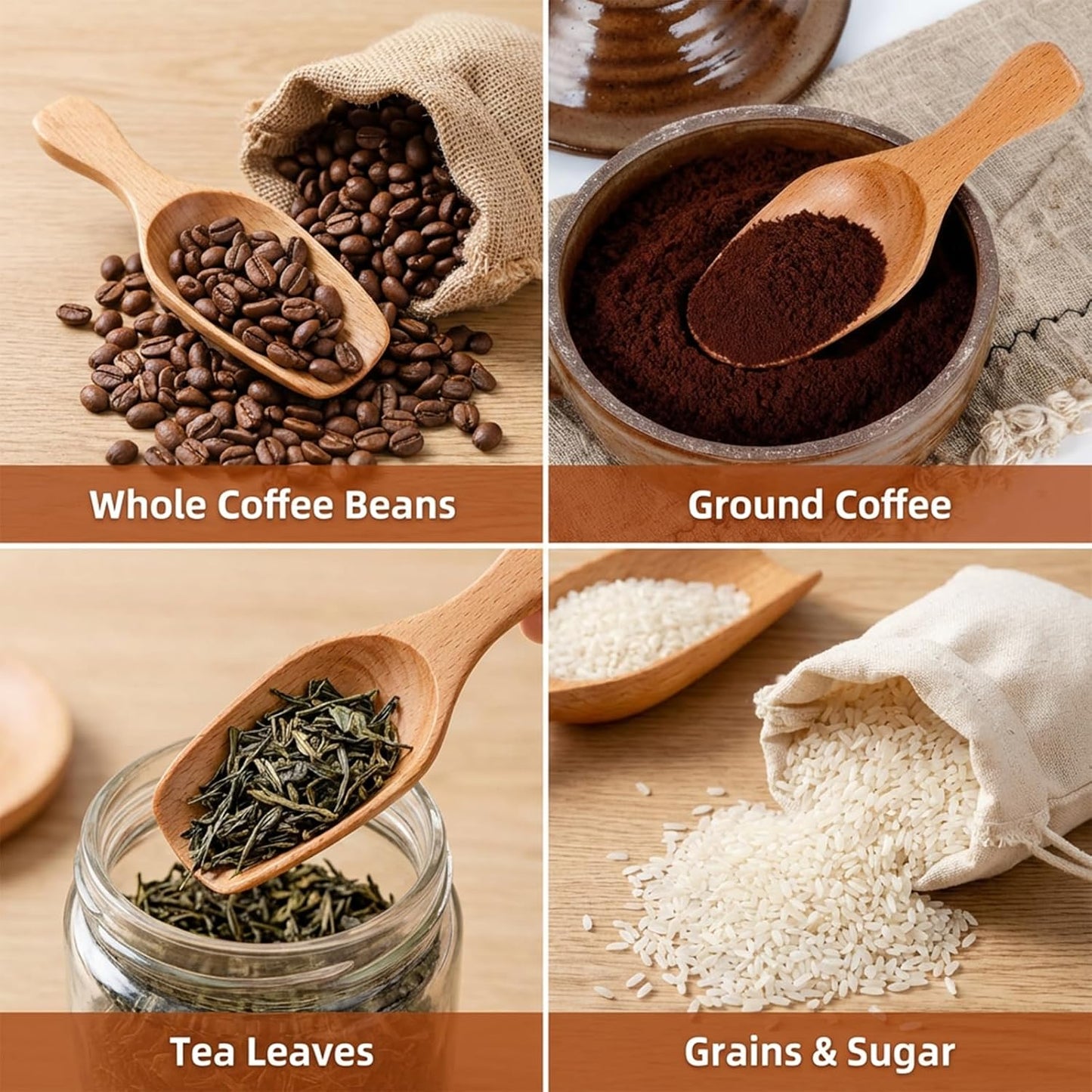 Wooden Scoops for Jars Laundry Scoop Wooden Coffee Scoop Small Scoops for Canisters Wooden-Measuring Spoons Scooper for Seasoning Bath Laundry Detergent Loose Tea Rice Flour Matcha