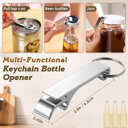 2 Pack Jar Opener, Jar Openers for Seniors with 2 Keychain Bottle Beer Opening, Adjustable Stainless Steel Can Open With Gripper Pad. Kitchen Gadgets for Party, Holiday, Easy for Kid, Seniors