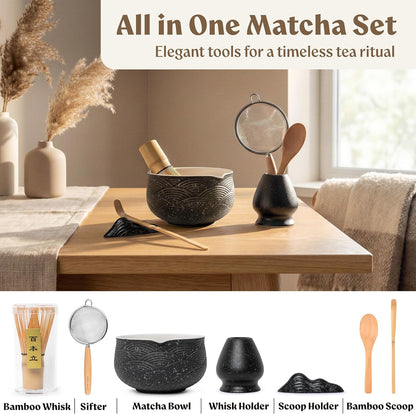 EDELHAUS Matcha Kit Whisk Set (7 Pcs) - Complete Matcha Set, Matcha Bowl with Spout, Whisk with Holder, Bamboo Scoop with Rest and Sifter, Perfect Kit for Matcha Lovers (Sakura Pink)
