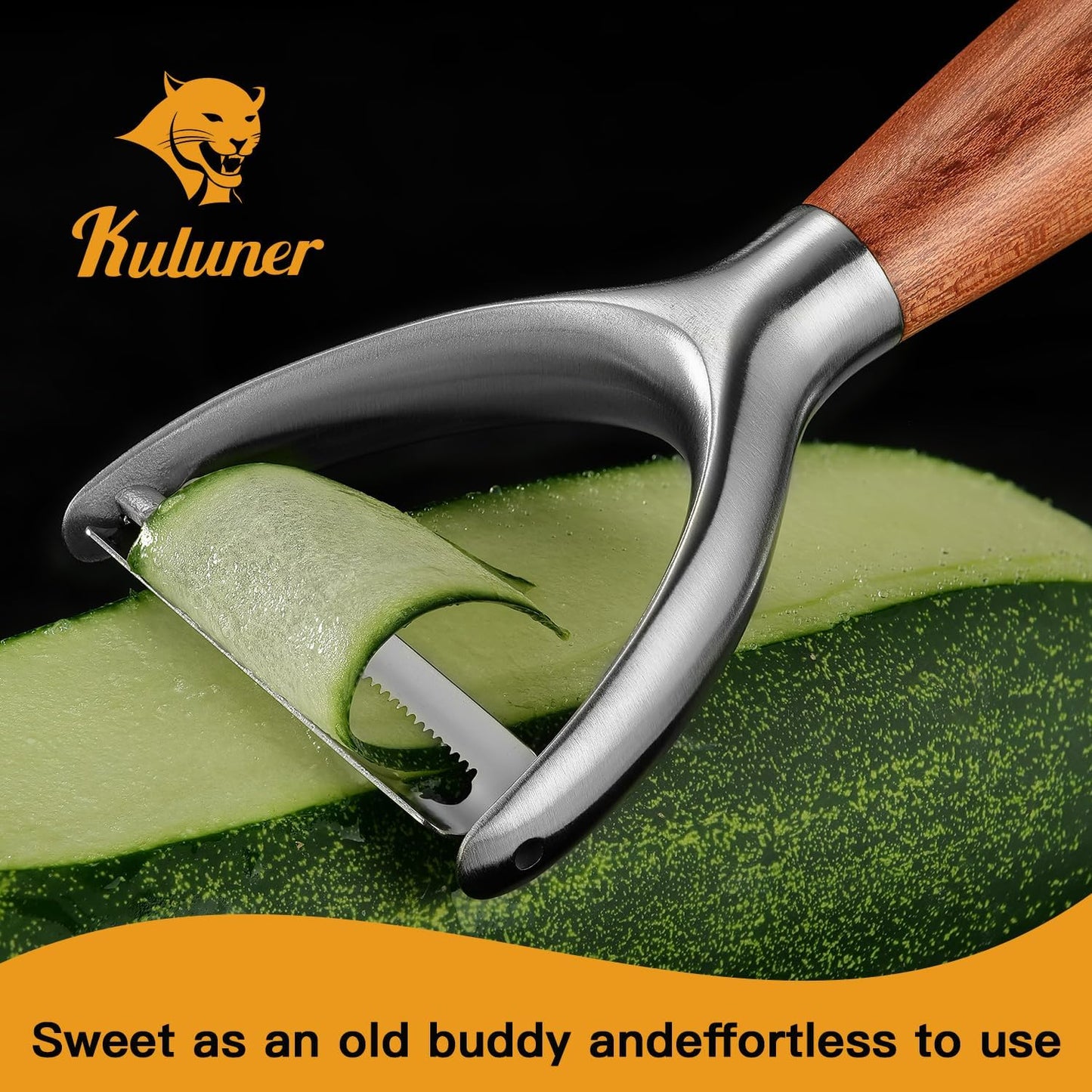 Serrated Blade Premium I Type 304 Stainless Steel Multifunctional Kitchen Peeler Real Wood Handle Ultra Sharp Blade Vegetable Potato Apple（Agarwood）
