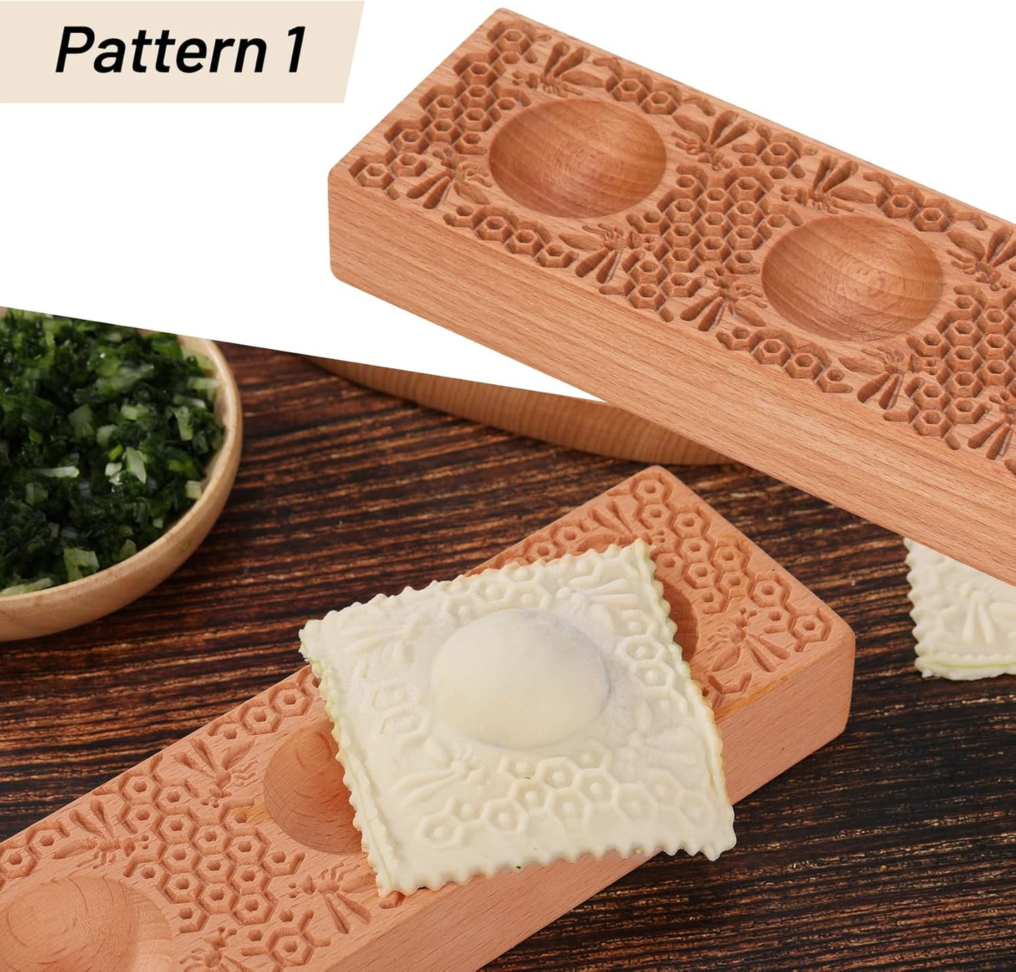 Wooden Ravioli Mold Handmade Pasta Ravioli Board Wood Ravioli Mould Homemade Fresh Pasta wooden Board Tools, Maveite 2 in 1 braid pattern and honeycomb with bees pattern, Pasta Lovers Gift