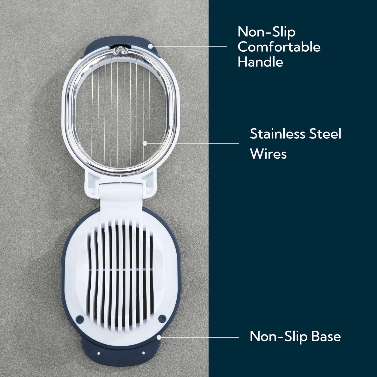 KITCHENDAO Replaceable Egg Slicer with Stainless Steel Wires, Egg Cutter for Hard-Boiled Eggs, Dual-Direction Cutting, Heavy-Duty Egg Dicer, Non-Slip Base & Handle, Dishwasher Safe