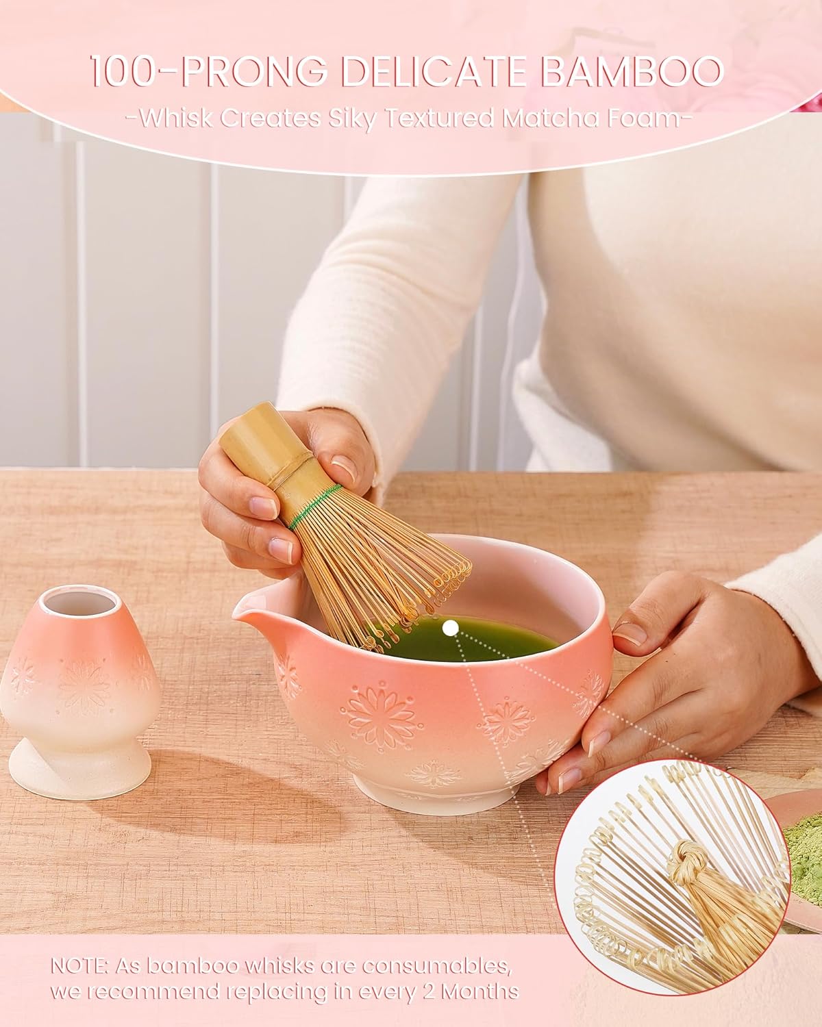 ZENS Matcha Whisk Set, Ceramic Matcha Kit Set Includes Matcha Bowl, Bamboo Whisk and Scoop, Chasen Holder, 304 Sifter and Tea Mat - 6Pcs Matcha Kit for Matcha Lovers (White)