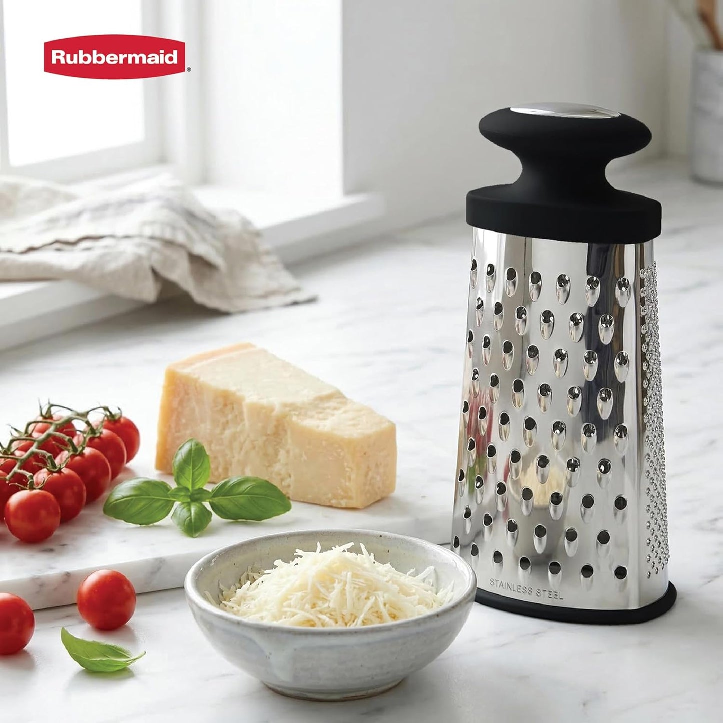 Rubbermaid Stainless Steel Cheese Grater - 9.5" Oval Handheld Box Grater with EZ Grip Handle - Multi-Surface Food & Cheese Shredder | Zester & Graters for Kitchen - Dishwasher Safe, Black