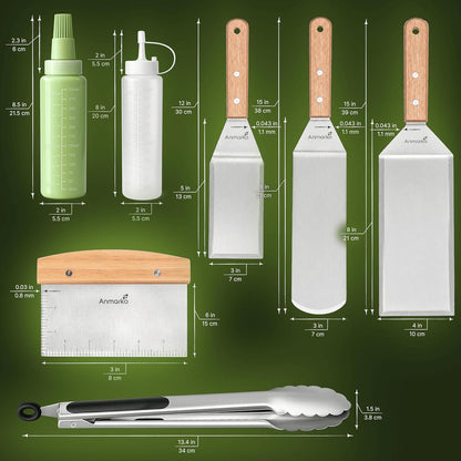 Stainless Steel Metal Spatula Set - Teppaniyaki Spatulas - Griddle Scraper Flat Spatula Pancake Flipper Hamburger Turner - Metal Utensil great for BBQ Grill Flat Top Cast Iron Griddle Accessories