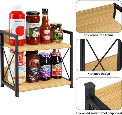 Giikin Countertop Shelf Organizer, 2 Tier Kitchen Spice Rack for Countertop, Wood Coffee Counter Shelf Organizer for Home (Brown, S)