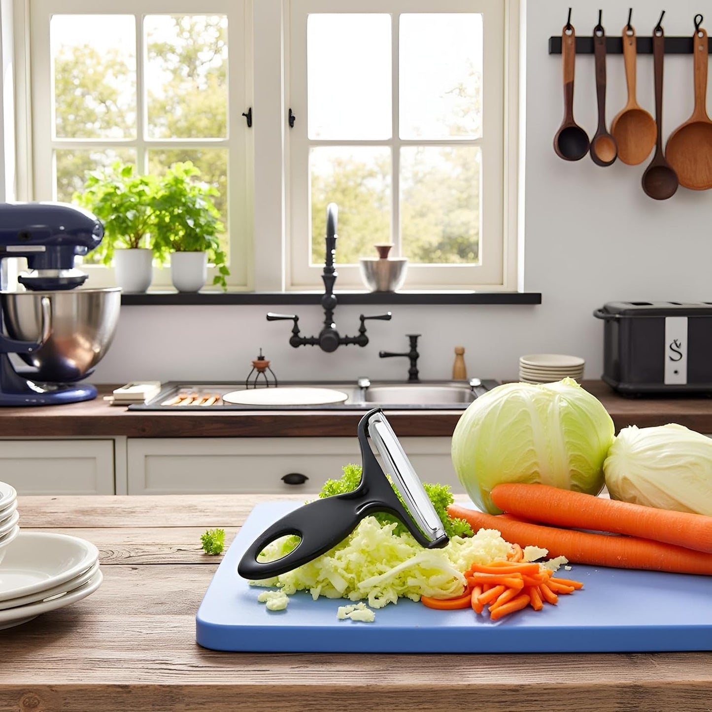 Black Vegetable Peeler Large Peelers for Kitchen, Y Wide Veggie Shredder for Cabbage Lettuce Julienne, Swivel Stainless Steel Blades Big Size Graters, Peelers and Slicers