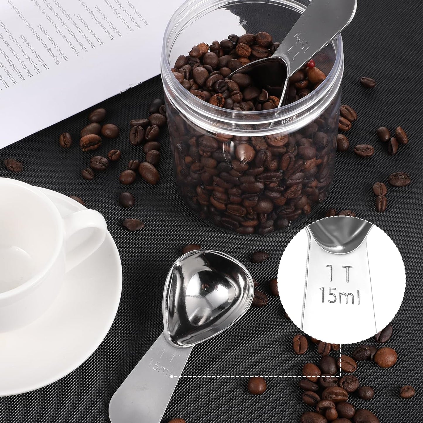 2 Pcs 1 Tablespoon Scoop Coffee Scoop 15ml Stainless Steel Metal Measuring Spoon Tablespoon Sugar Scoops Heavy Duty Short Handle Measuring Spoons for Canisters Coffee Beans Tea Sugar Flavourings
