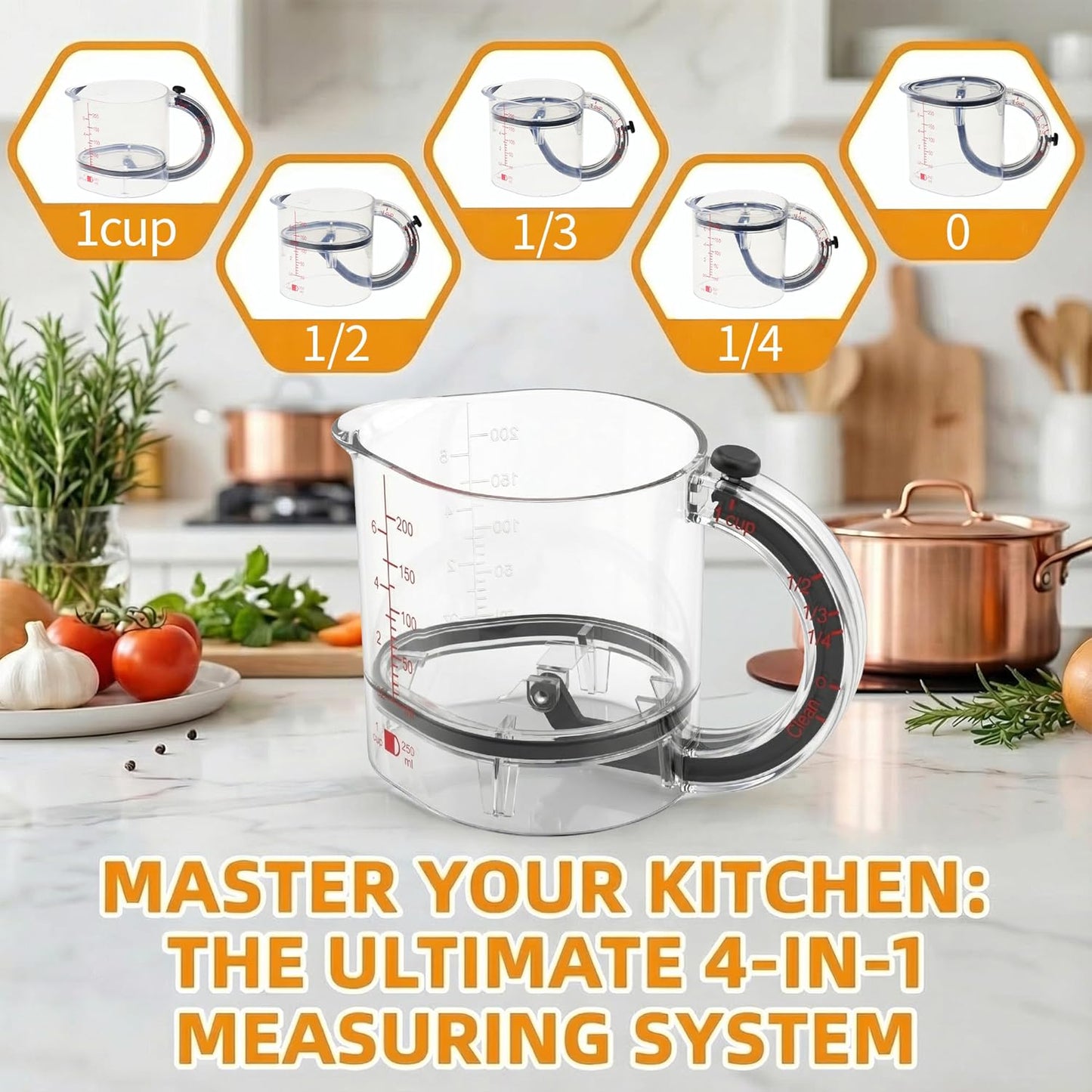 4 in1 Adjustable Measuring Cup – Push up bottom and dual scale (ml/oz), suitable for baking, cooking, and laboratory measuring cups