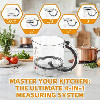 4 in1 Adjustable Measuring Cup – Push up bottom and dual scale (ml/oz), suitable for baking, cooking, and laboratory measuring cups