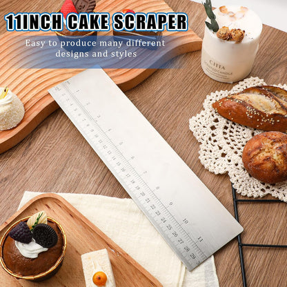 Jeffdad 12 Inch Metal Cake Scraper Smoother with Scale Stainless Steel Cake Edge Smoother Cake Decorating Comb Baking Scraper Tool for Mousse Butter Cream Cake Decoration