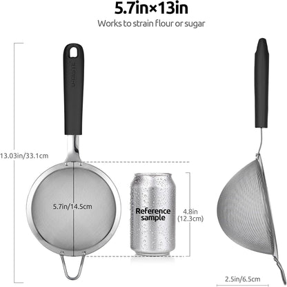 18/8 Stainless Steel Mesh Strainer: U-Taste 5.5 Inch Kitchen Fine Mesh Sieve Food Colander with Riveted Sturdy Silicone Handle and 30 Mesh Hole for Straining Flour, Pasta, Fruit, Quinoa(Aqua Sky)