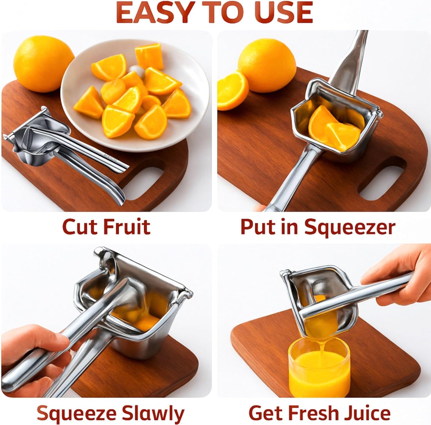 Stainless Steel Lemon Squeezer, Manual Citrus Juicer Press, Heavy Duty Hand Juicer for Lemon Orange Lime Grapefruit, Ergonomic Grip Juice Extractor, Rust Resistant, Easy to Clean Kitchen Tool