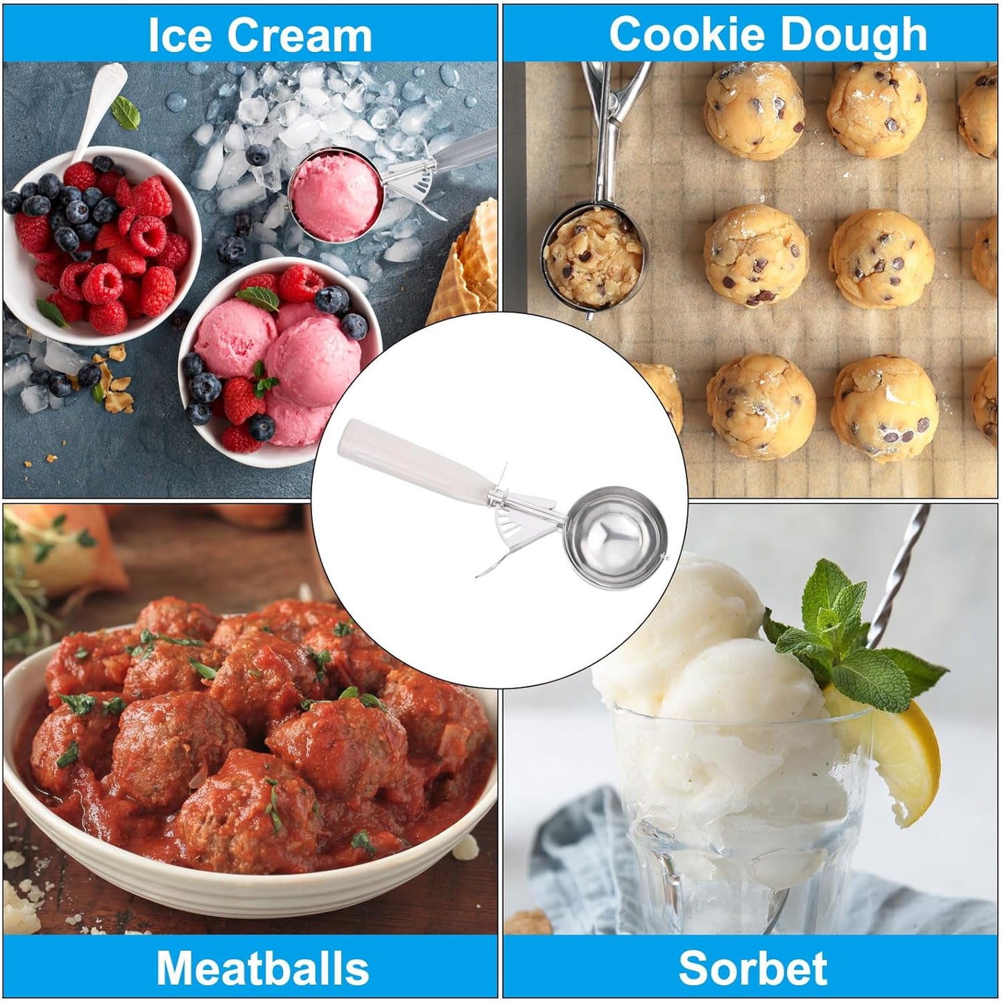 PATIKIL 3/4 Ounce Ice Cream Scoop with Trigger, Stainless Steel Portion Cookie Scoop with Thumb Trigger for Cookie Dough Cupcake Batter Baking, Purple 22ML