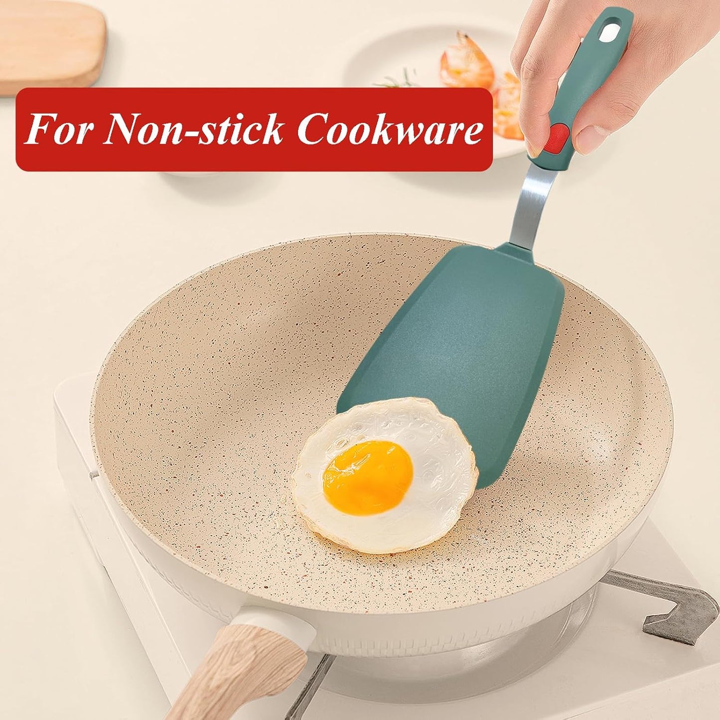 Silicone Spatula Turner, Heat Resistant Pancake Spatulas for Nonstick Cookware Pan, Wide Slotted Omelette Egg Spatula Fish Spatula Cooking Spatula for Kitchen Use Thin Flexible Spatula Dishwasher Safe