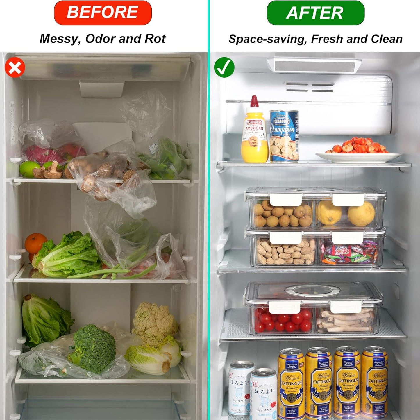 Taiuloo Airtight Fruit Storage Containers for Fridge with Lid & Handle, BPA-Free Snack Box Container with 4 Removable Colanders, Berry Vegetable Fresh Produce Saver, Clear Refrigerator Organizer Bins