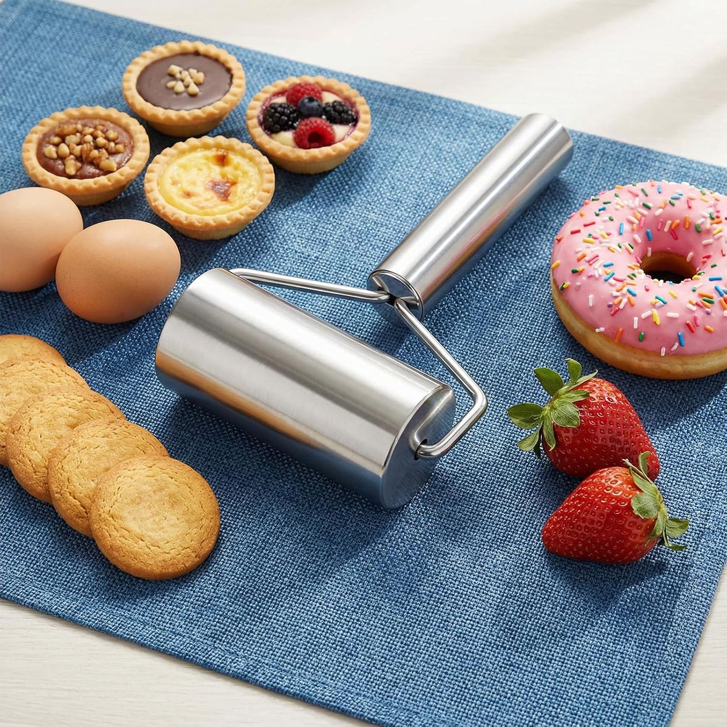Pastry Pizza Roller, Small Rolling Pin Stainless Steel Non Stick Smooth Ergonomic Bakery Tool Rolling Pin Metal Kitchen Utensils for Baking Dough, Pizza, Pie, Pastries, Pasta, Cookies