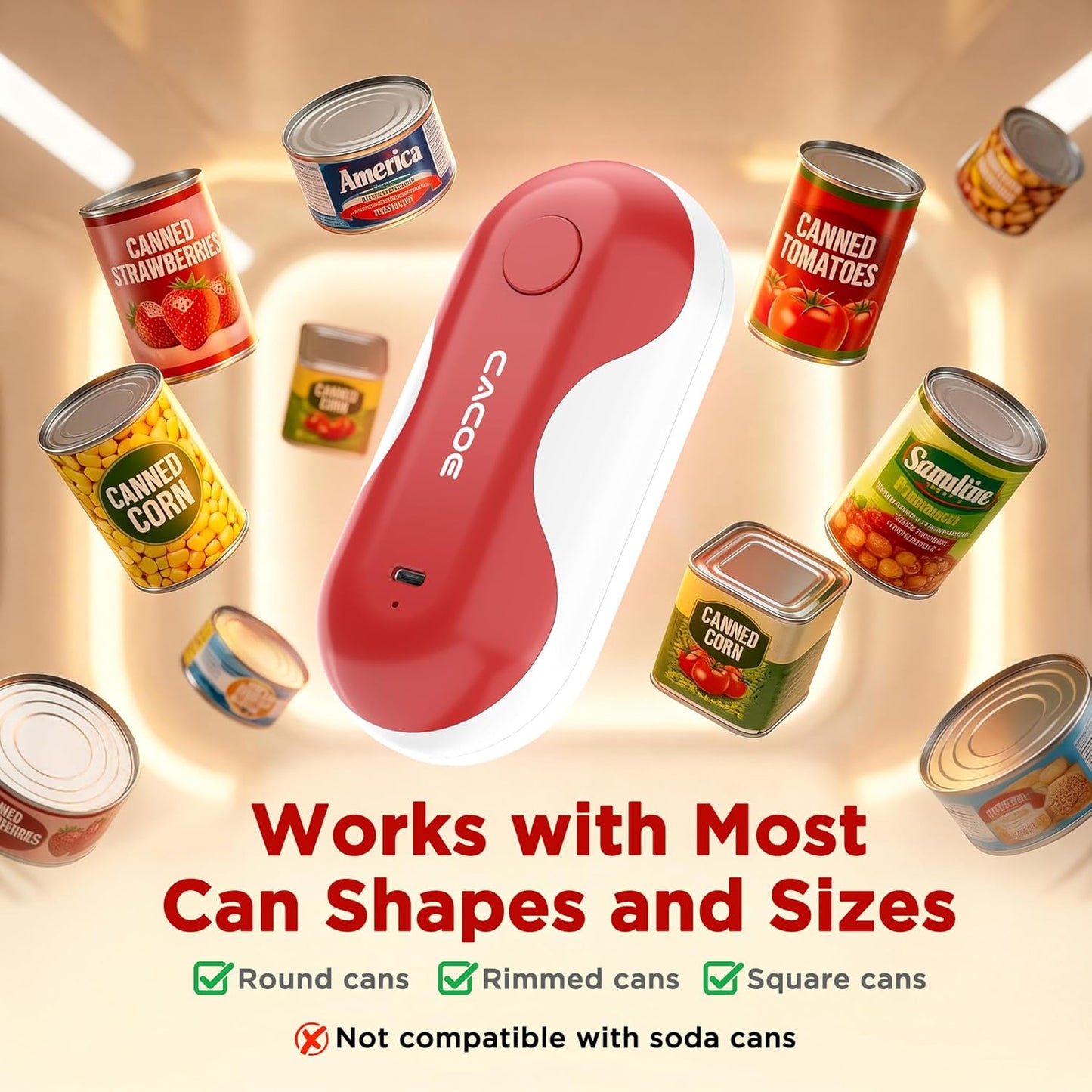 CACOE Automatic Smart Electric Can Opener with Auto Stop & USB-C Charging - Cordless Can Opener for Elderly and Arthritic Users for Seniors & Arthritis, Effortless One-Touch Open (black)