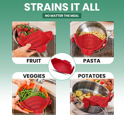 Pasta Strainer Clip-On for Pots and Pans – Heat Resistant Colander for Vegetables and Noodles – Space-Saving Design – BPA-Free, Dishwasher Safe, Universal Fit (Black)