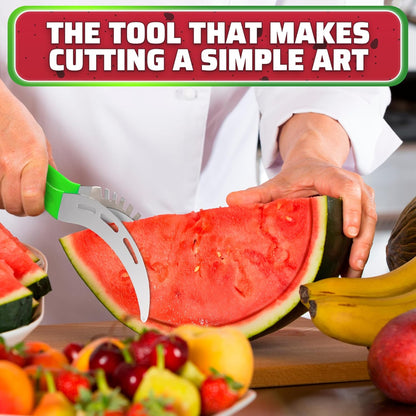 2-in-1 Watermelon Slicer Cutter Tool for 1” Cubes & Slices – Stainless Steel Watermelon Cutter Knife for Fast Fruit Cutting – Melon Slicer for Watermelon, Cantaloupe, Papaya, Honeydew, BBQ & Picnics