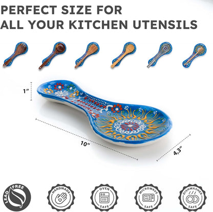 Handmade Spoon Rest, Ceramic Spoon Rest for Stove Top, 10" Spoon Rest for Kitchen Counter, Dishwasher Safe Spoon Holder for Stove, Housewarming Gifts Utensil Rest, Colorful Spoon Rests (Black)