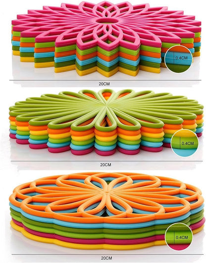 ME.FAN Silicone Trivet Mat - Kitchen Hot Pads for Pots & Dish - Insulated Teapot Trivet - Flexible, Durable, Non-Slip Large Coasters 3 Set Black