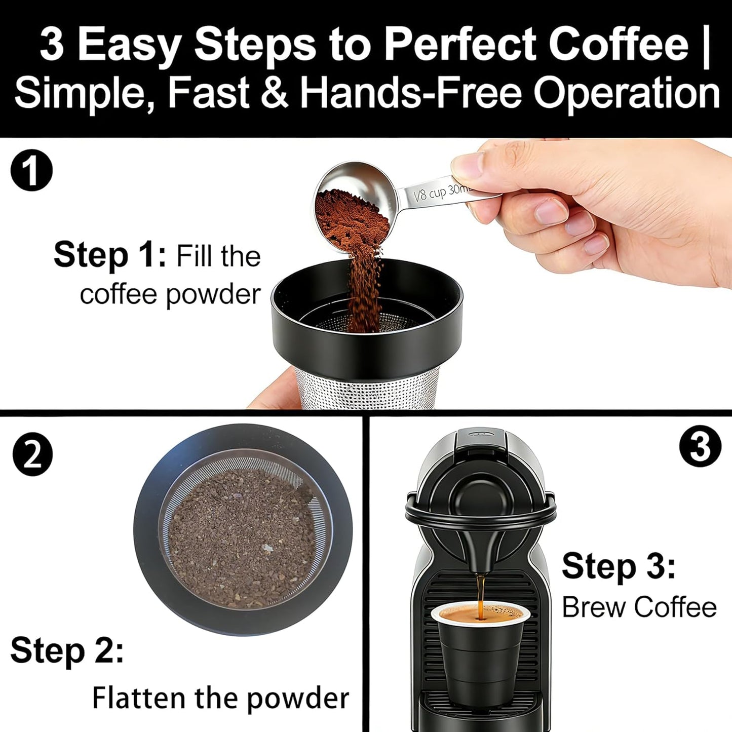 Reusable K Cup Refill Kit, 304 Stainless Steel 30ML Coffee Scoop & Aluminum Dosing Funnel, Fits Keurig 1.0 & 2.0 Reusable Metal/Plastic K-Cups Silver