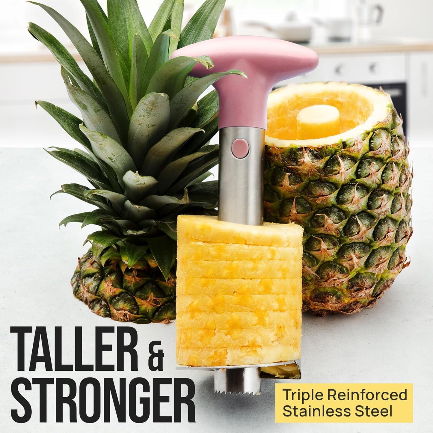 Zulay Kitchen Stainless Steel Pineapple Corer & Slicer – Heavy Duty Pineapple Cutter & Eye Removal Tool – Effortless Core Remover Tool with Sharp Reinforced Blade & Ergonomic Handle - Black